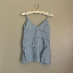 Light Blue Sleeveless Women's Linen Ruffled Top Hardtail Clothing NWT Medium